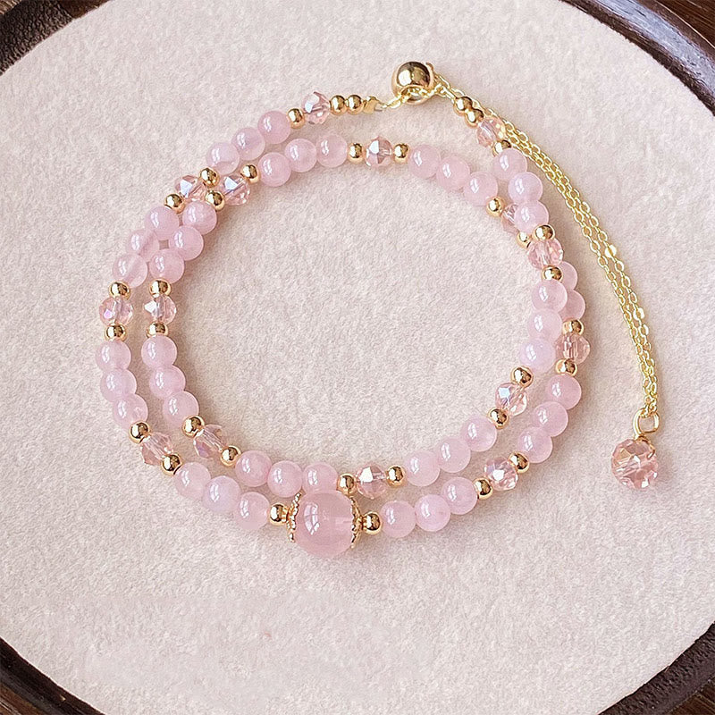 4mm and 8mm Citrine Pink Crystal Double Layer Bracelet for Creativity
