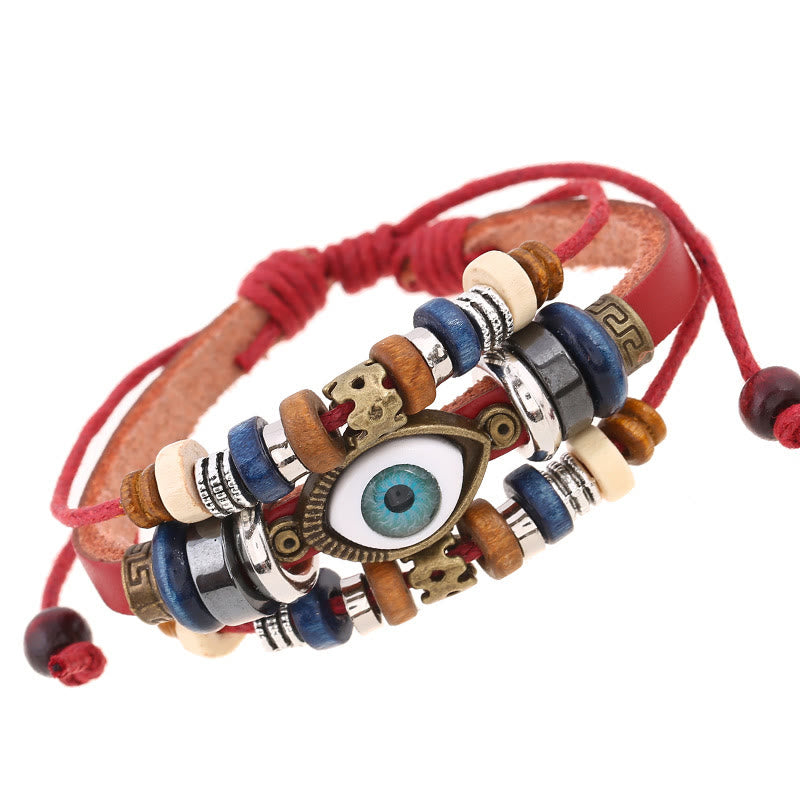 Unisex Evil Eye Protection Leather Bracelet Adjustable