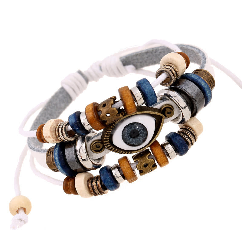 Unisex Evil Eye Protection Leather Bracelet Adjustable