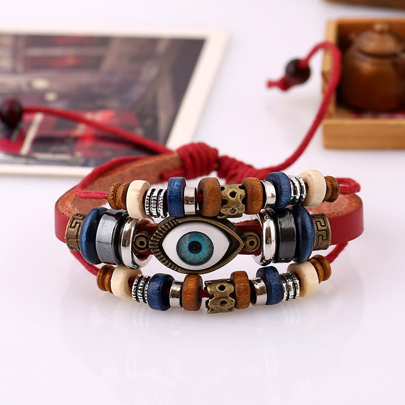 Unisex Evil Eye Protection Leather Bracelet Adjustable