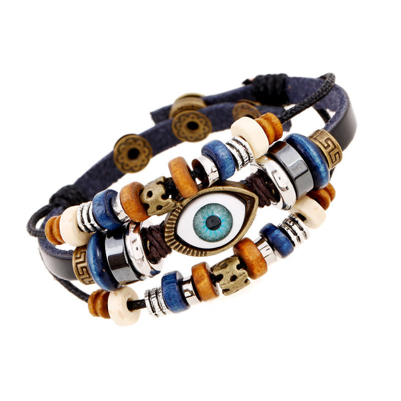 Unisex Evil Eye Protection Leather Bracelet Adjustable