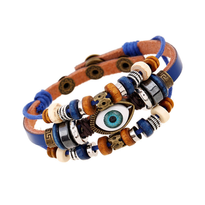 Unisex Evil Eye Protection Leather Bracelet Adjustable