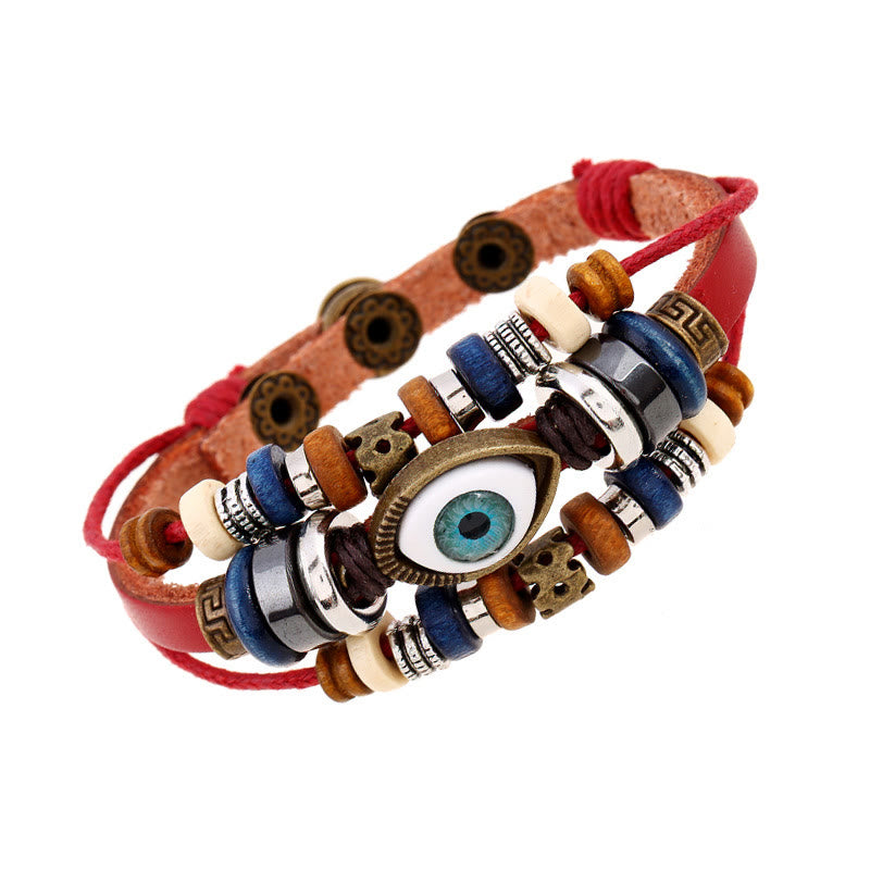 Unisex Evil Eye Protection Leather Bracelet Adjustable