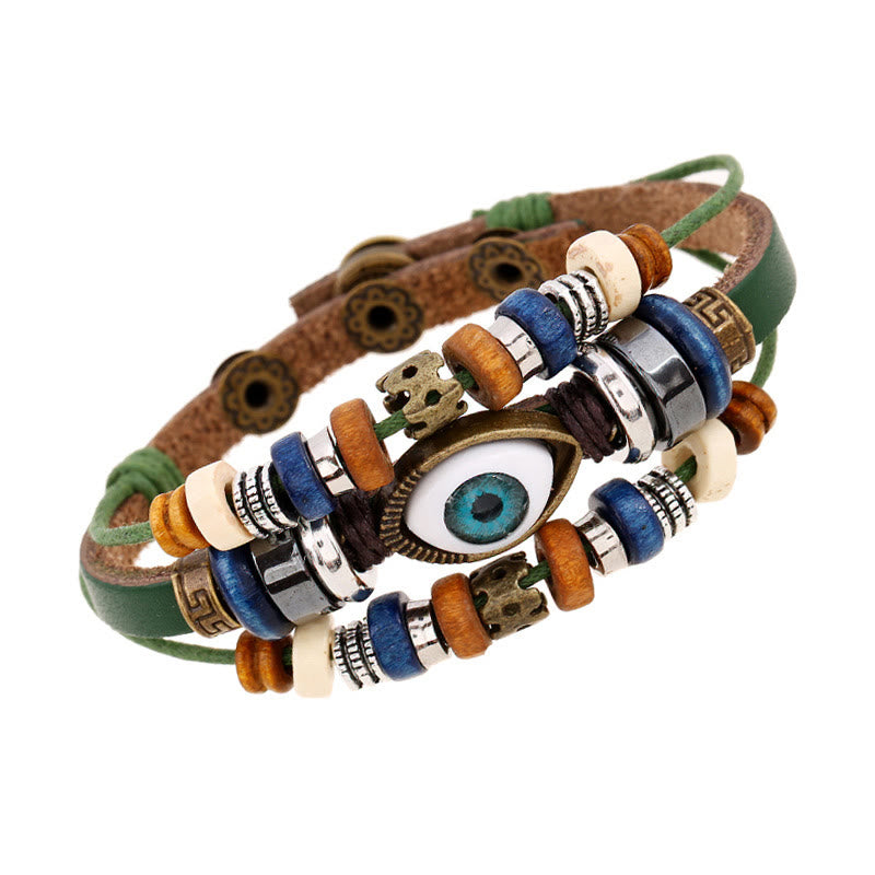 Unisex Evil Eye Protection Leather Bracelet Adjustable