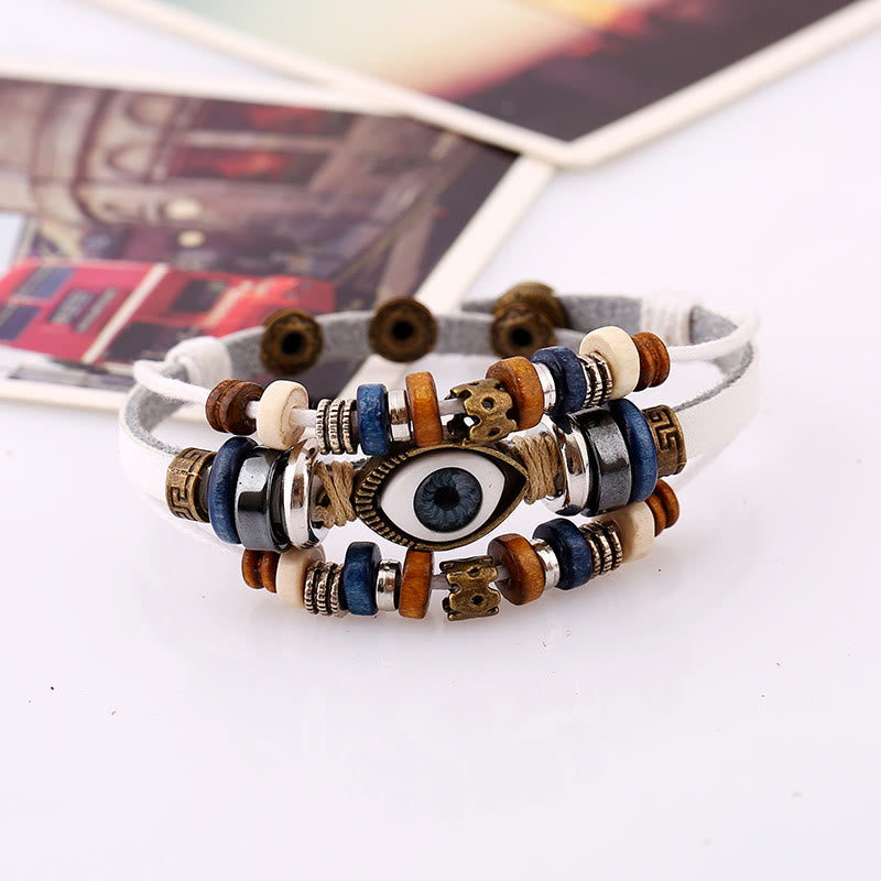 Unisex Evil Eye Protection Leather Bracelet Adjustable