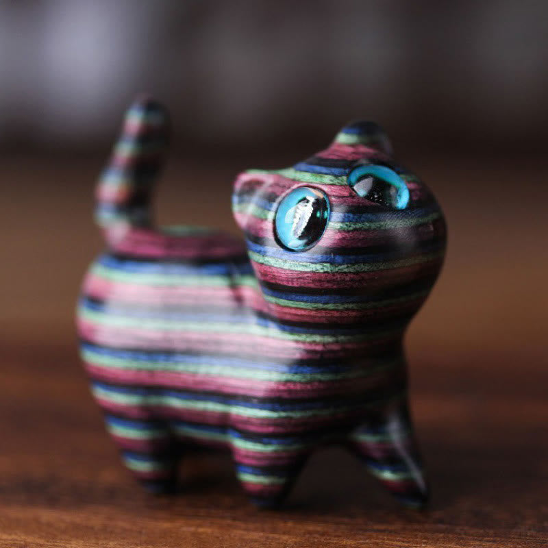 Carved Sandalwood Cat Figurine for Spiritual Protection