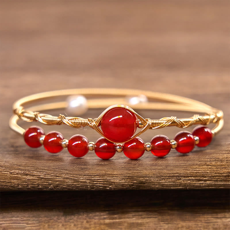 Red Agate 14K Gold Filled Metal Cuff Bracelet for Confidence