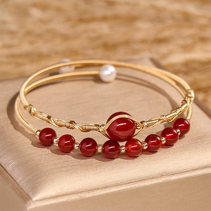 Red Agate 14K Gold Filled Metal Cuff Bracelet for Confidence