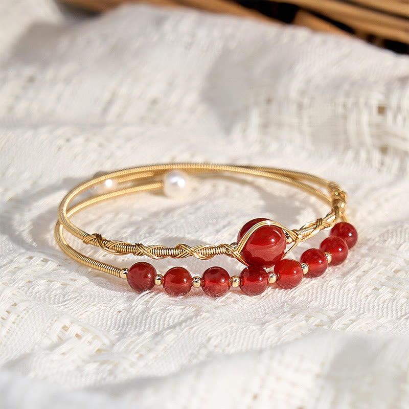 Red Agate 14K Gold Filled Metal Cuff Bracelet for Confidence