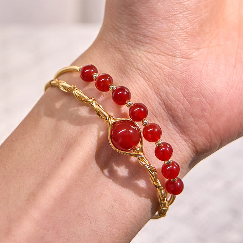 Red Agate 14K Gold Filled Metal Cuff Bracelet for Confidence