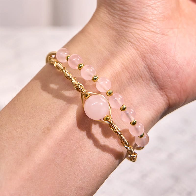 Rose Quartz Love Healing Cuff Bracelet 14K Gold Filled
