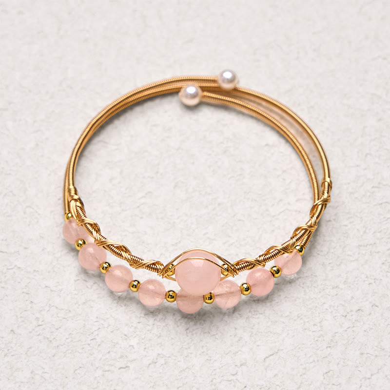 Rose Quartz Love Healing Cuff Bracelet 14K Gold Filled