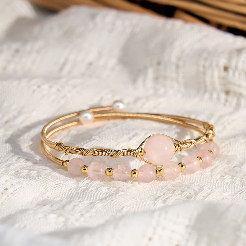 Rose Quartz Love Healing Cuff Bracelet 14K Gold Filled