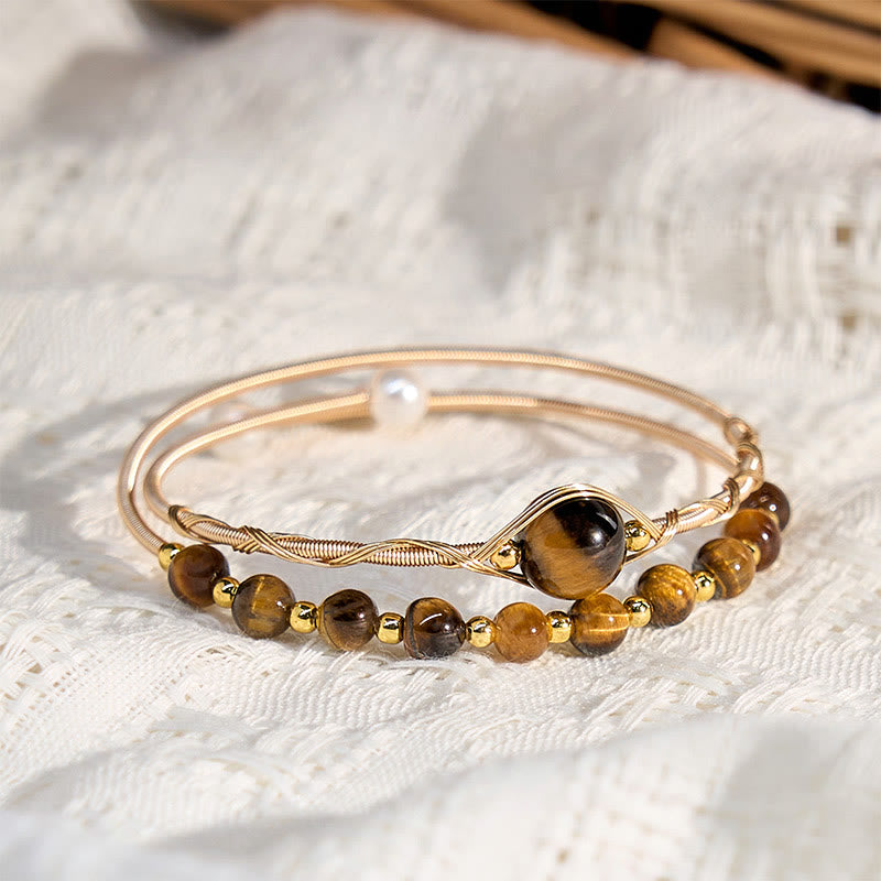 14K Gold Filled Copper Tiger Eye Protection Cuff Bracelet 14-16 cm