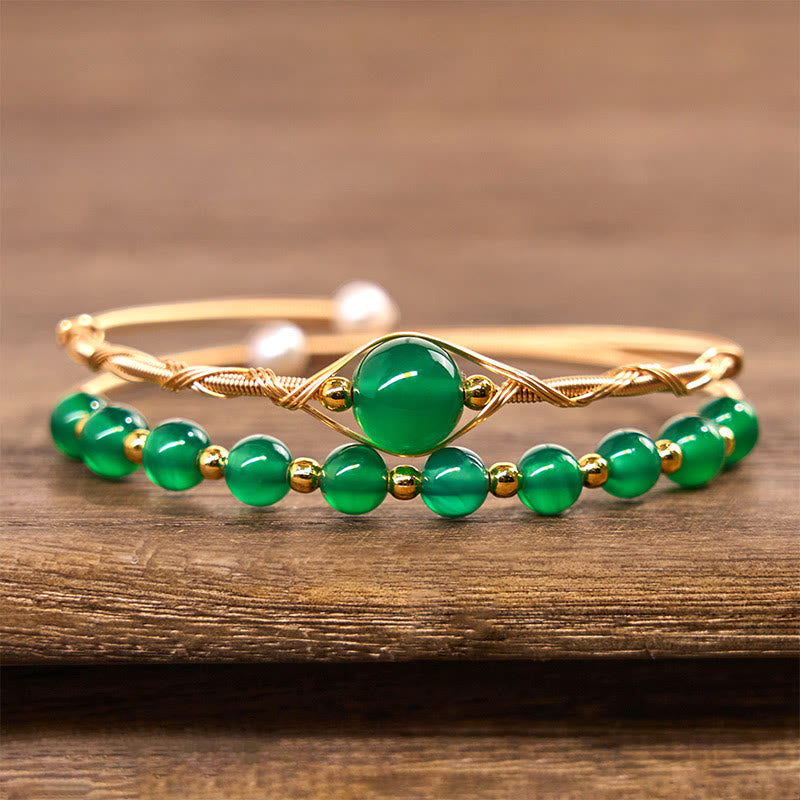 14K Gold Filled Green Agate Bracelet 14-16cm for Manifestation