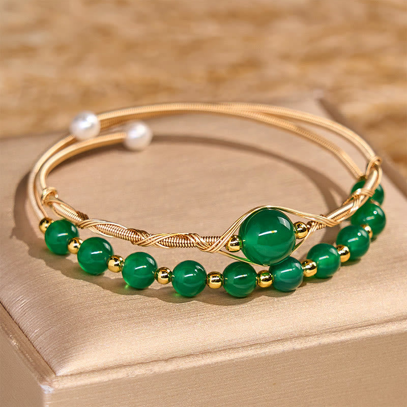 14K Gold Filled Green Agate Bracelet 14-16cm for Manifestation
