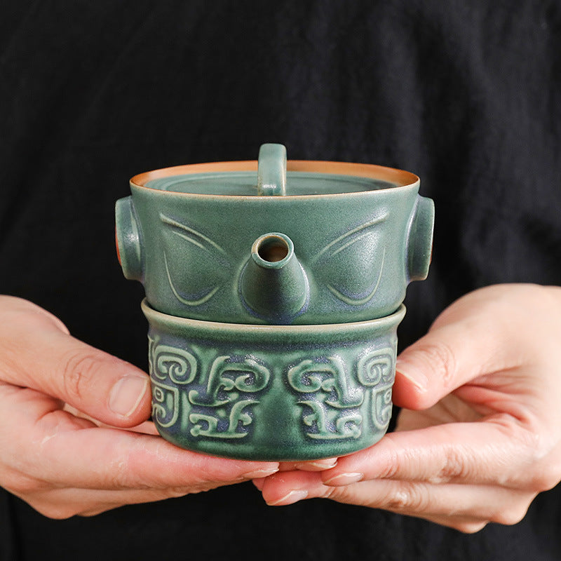 Sanxingdui Chinesisches Teetassen-Set aus Keramik | Kung-Fu-Tee-Geschenk