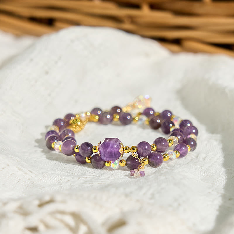 Meditationsarmband mit quadratischen Perlen aus Amethyst, 14–15 cm, für Damen