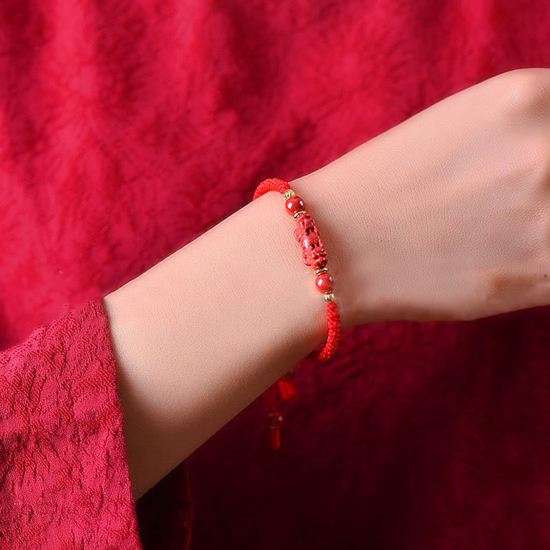 Unisex Cinnabar Ruyi Stick Wealth Bracelet