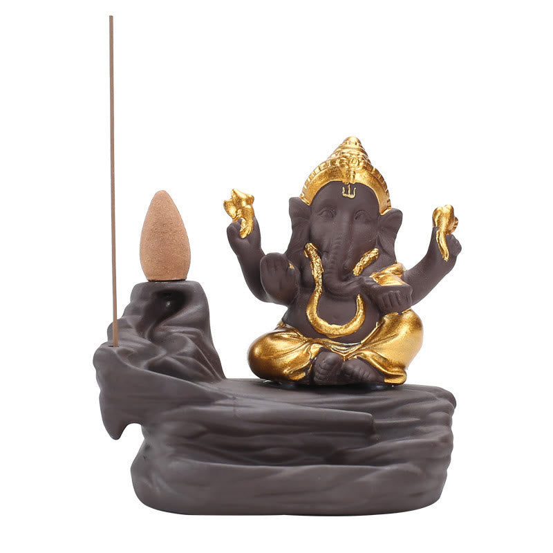 Ganesh Purple Clay Buddha Incense Burner 10.1x11cm Protection