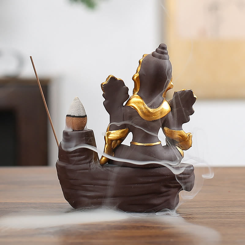 Ganesh Purple Clay Buddha Incense Burner 10.1x11cm Protection