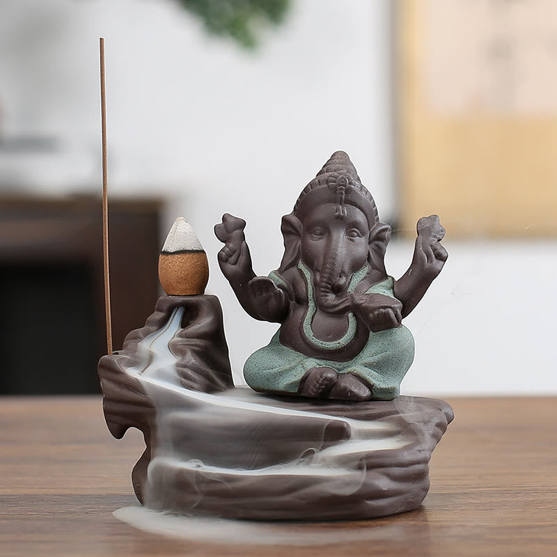 Ganesh Purple Clay Buddha Incense Burner 10.1x11cm Protection