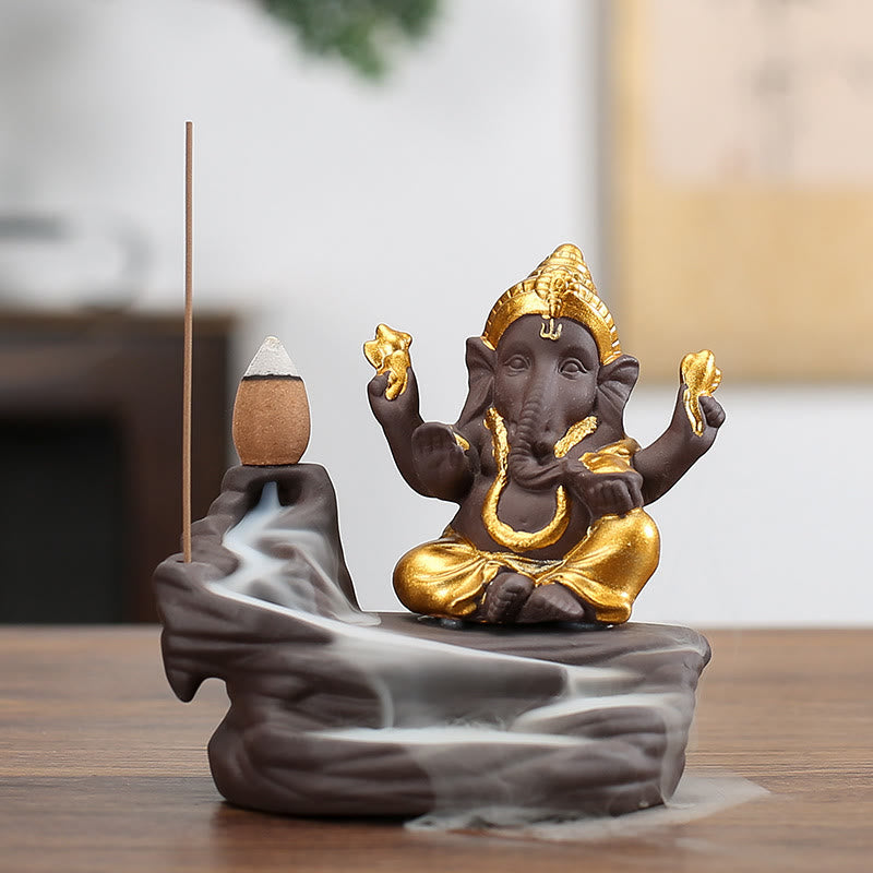 Ganesh Purple Clay Buddha Incense Burner 10.1x11cm Protection