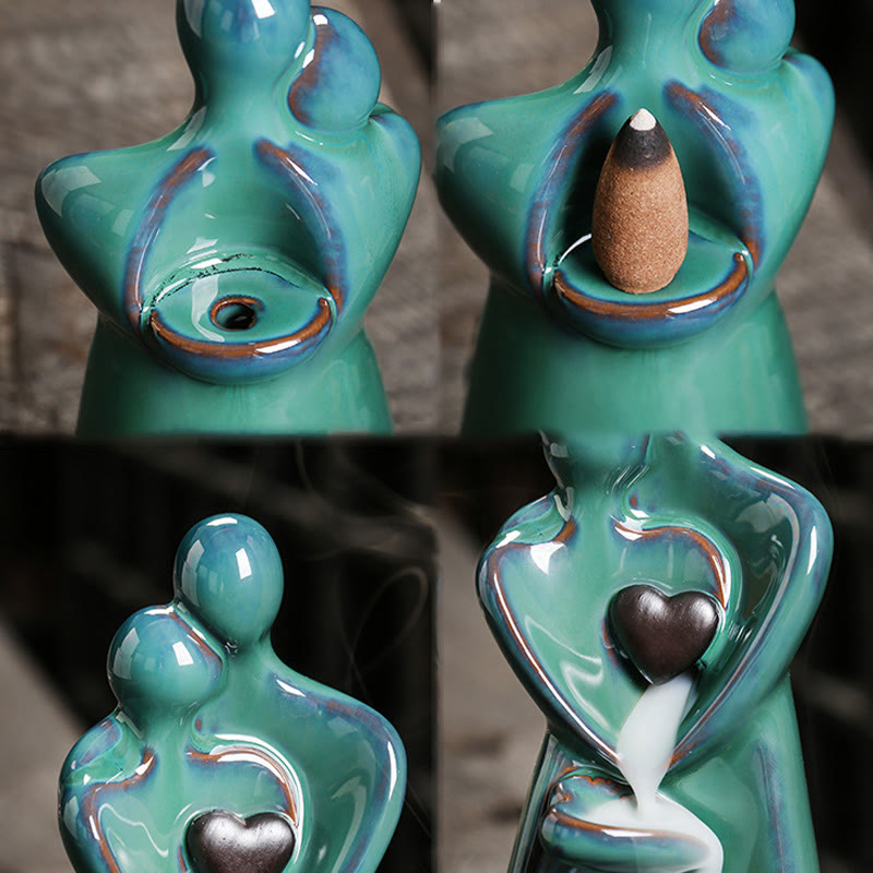 Lovers Couple Ceramic Backflow Incense Burner 7.3cm