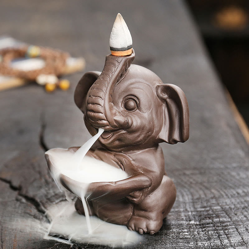 Purple Clay Elephant Backflow Incense Burner Decoration