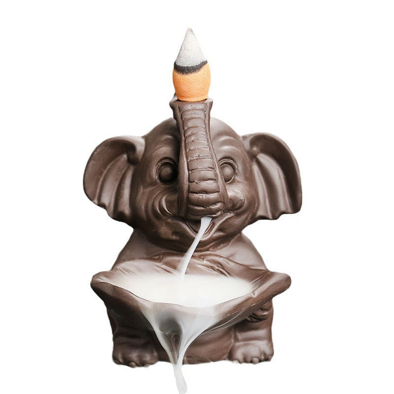 Purple Clay Elephant Backflow Incense Burner Decoration