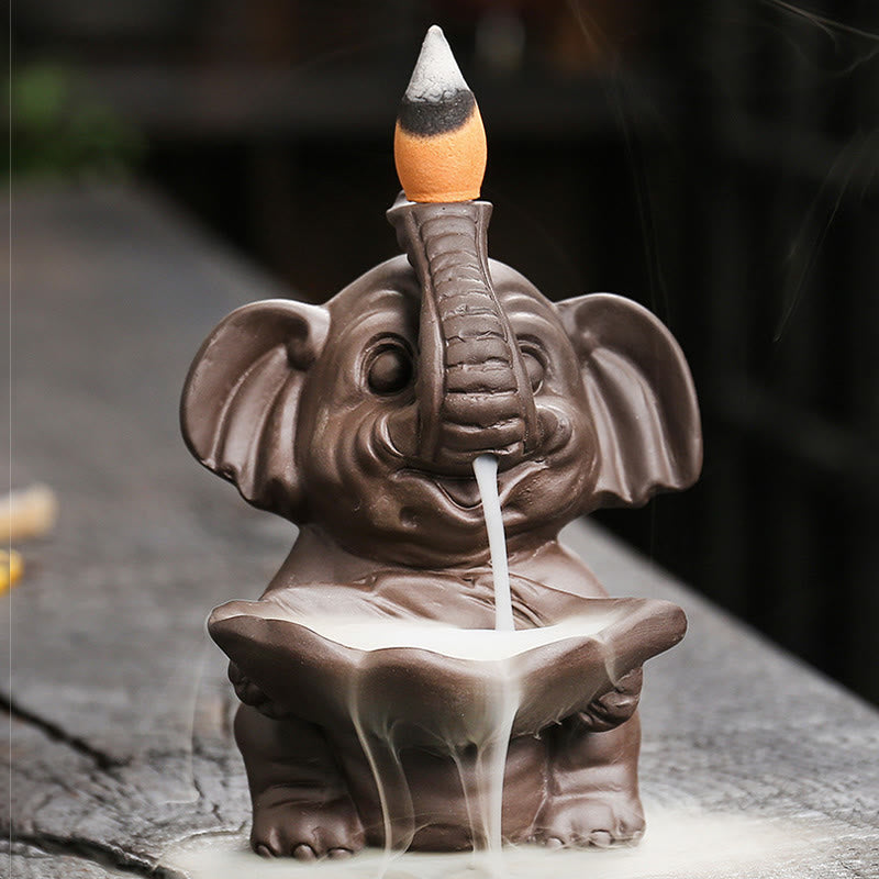 Purple Clay Elephant Backflow Incense Burner Decoration
