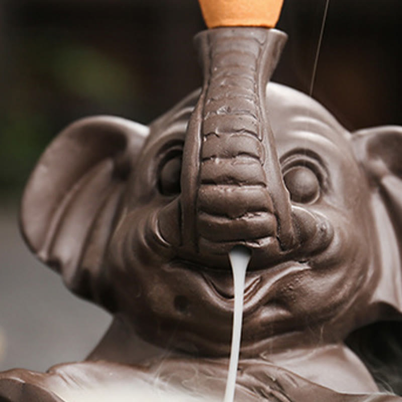 Purple Clay Elephant Backflow Incense Burner Decoration
