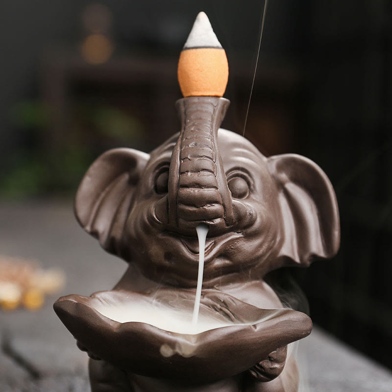 Purple Clay Elephant Backflow Incense Burner Decoration