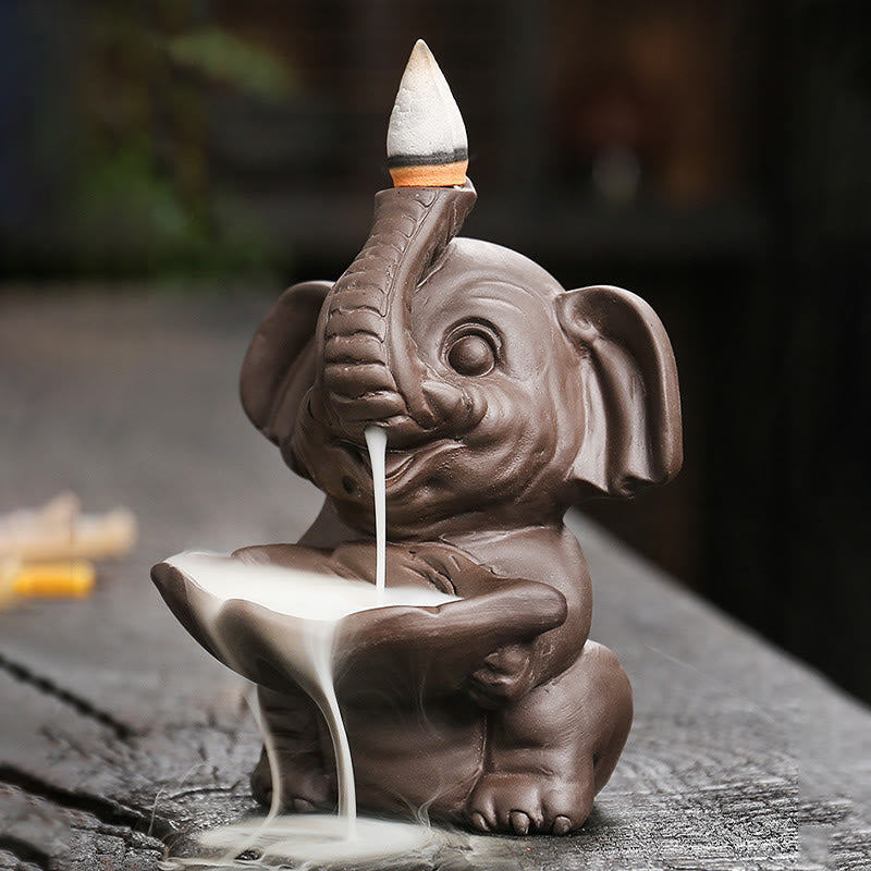 Purple Clay Elephant Backflow Incense Burner Decoration