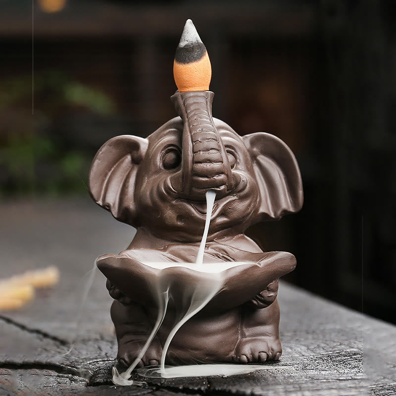 Purple Clay Elephant Backflow Incense Burner Decoration