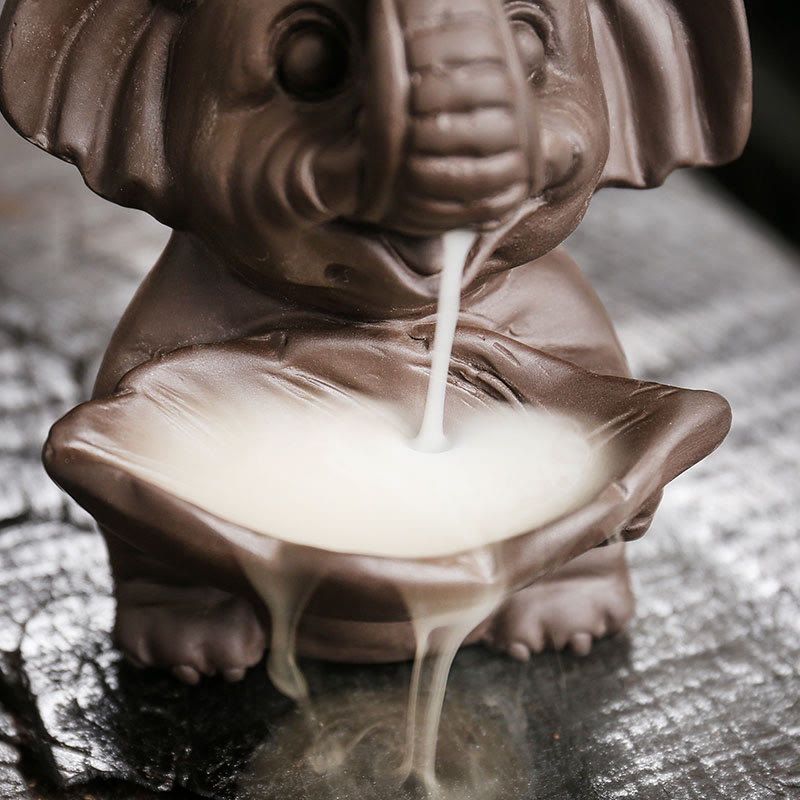 Purple Clay Elephant Backflow Incense Burner Decoration