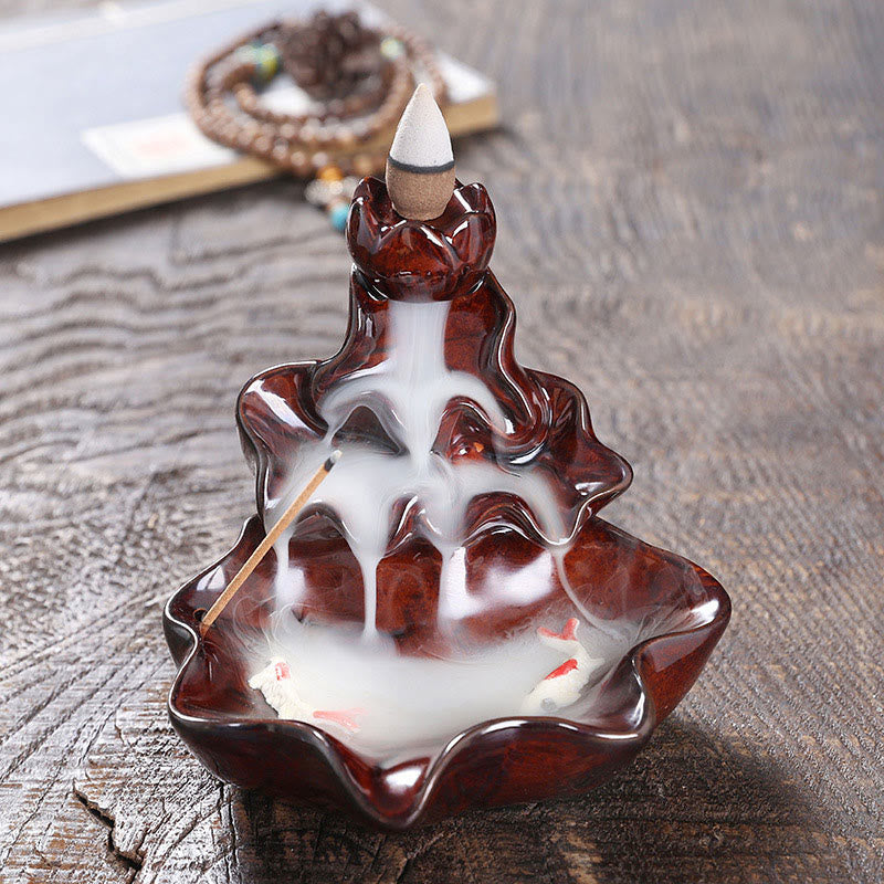 Lotus Leaf Koi Fish Ceramic Backflow Incense Burner 11.5cm
