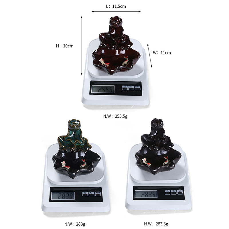 Lotus Leaf Koi Fish Ceramic Backflow Incense Burner 11.5cm