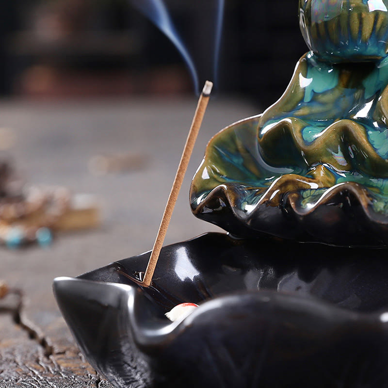 Lotus Leaf Koi Fish Ceramic Backflow Incense Burner 11.5cm