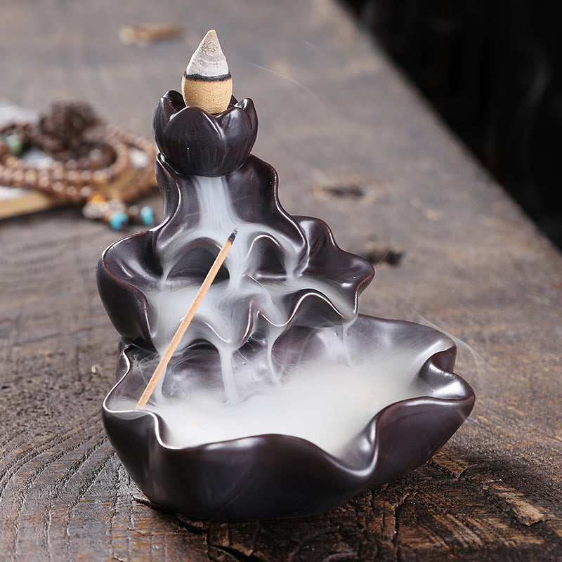 Lotus Leaf Koi Fish Ceramic Backflow Incense Burner 11.5cm