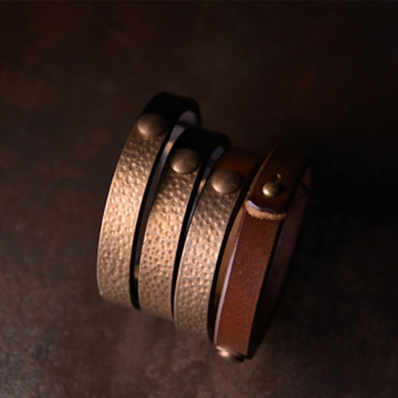 Vintage Copper Leather Wealth Bracelet for Spiritual Prosperity