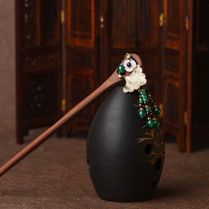 17 cm Schutz-Haarnadel aus rotem Sandelholz und grünem Achat