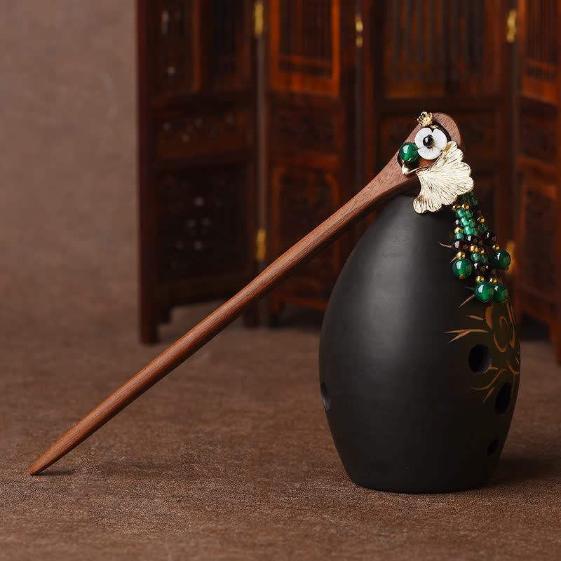 17 cm Schutz-Haarnadel aus rotem Sandelholz und grünem Achat