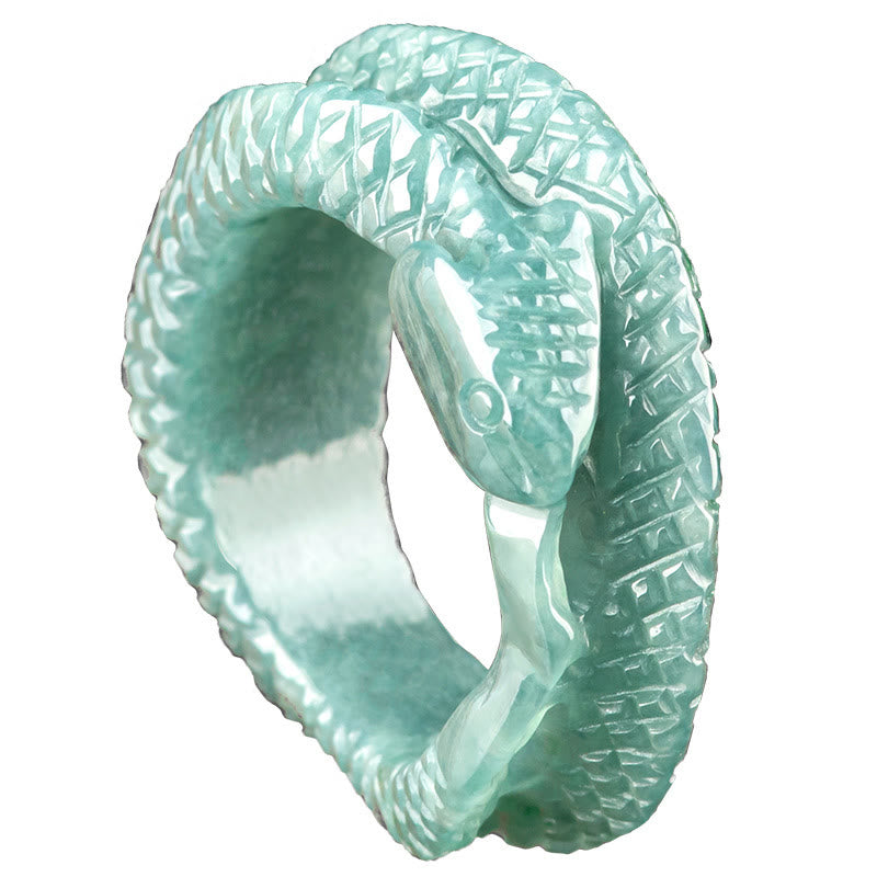 17 mm natürlicher Jade-Ring mit Schlangenschnitzerei zum Schutz des Wohlstands
