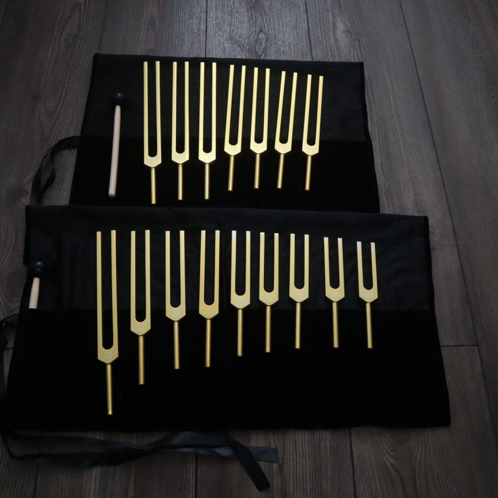 17pc Solfeggio & Chakra Tuning Fork Set with Carry Bag - On sale