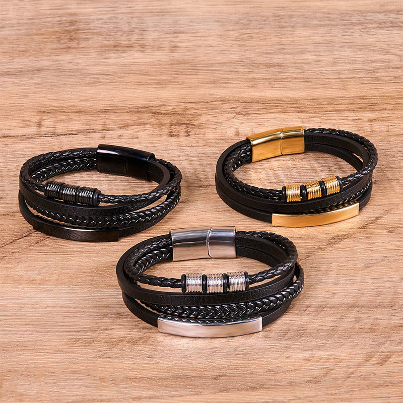 18–19 cm starkes Lederarmband mit magnetischer Schnalle aus Titanstahl