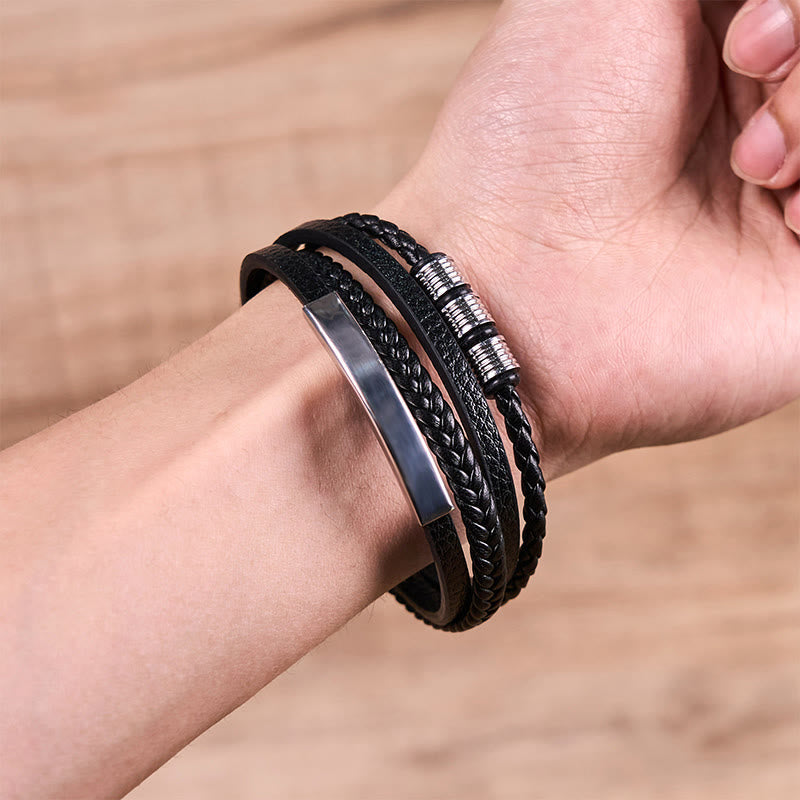 18–19 cm starkes Lederarmband mit magnetischer Schnalle aus Titanstahl