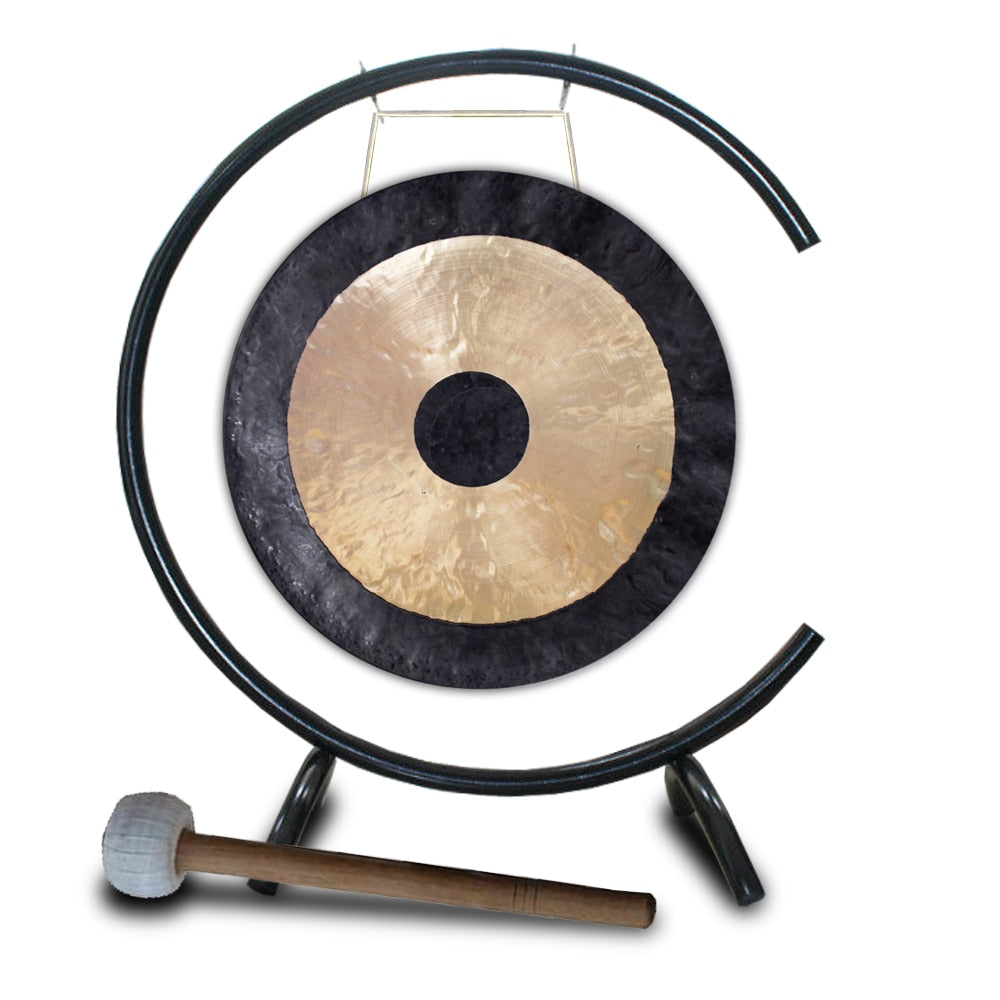 Traditional Chinese gong with stand and mallet for sound healing, 18-inch Chau Gong