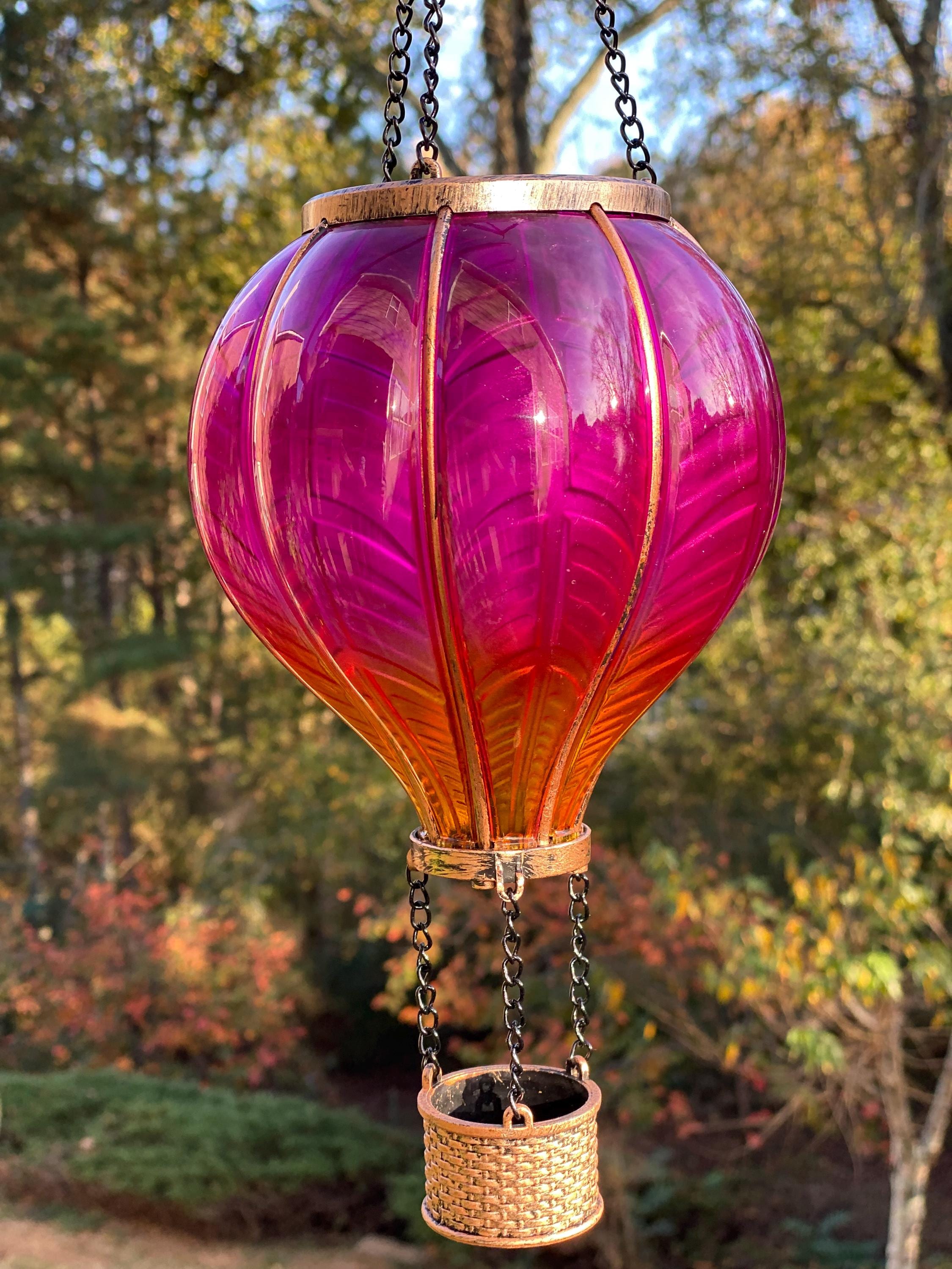 Pink and orange glass hot air balloon ornament lantern for garden decor