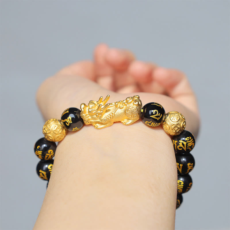 12mm Obsidian PiXiu Wealth Bracelet for Feng Shui Luck